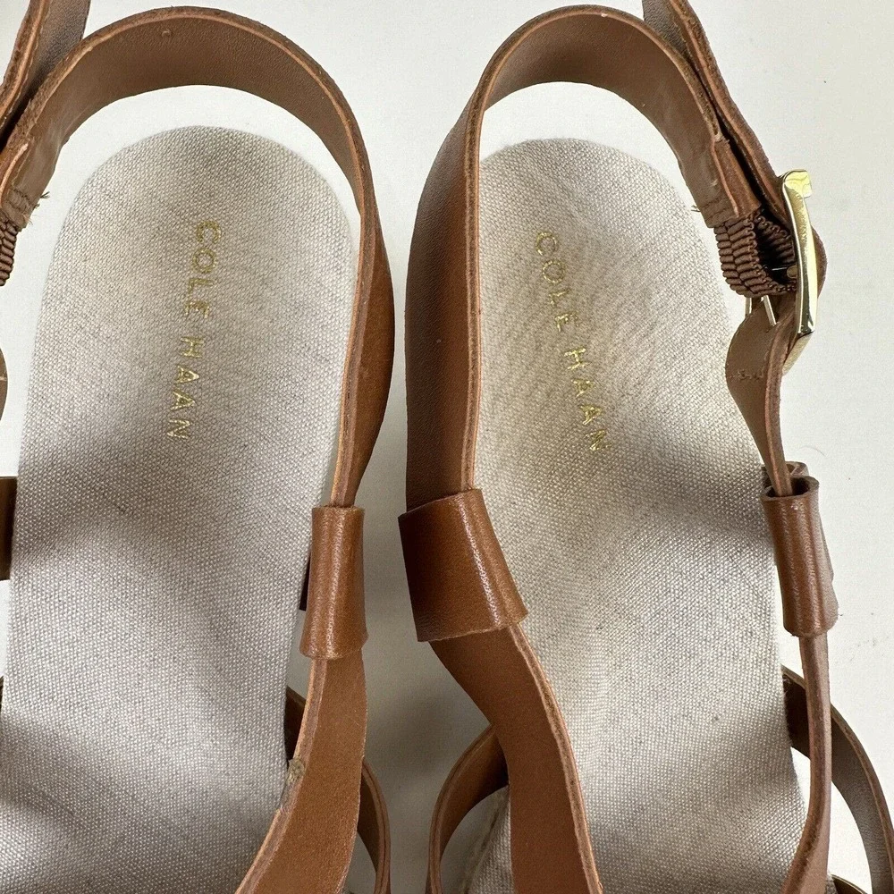Cole Haan Grand 360 Crystal Espadrille Wedge Sandals Brown Leather Shoes Size 8B